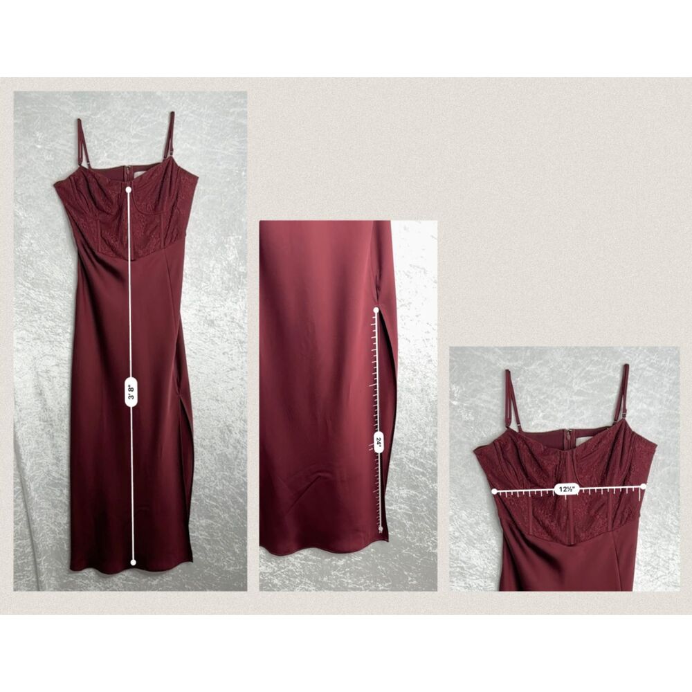 *READ* New ASTR The Label Contrast Mesh Bustier Cocktail Midi Slit Dress Size L - Picture 9 of 9